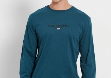 Μακρυμάνικη μπλούζα με τύπωμα στο στήθος - FUNKY BUDDHA - 