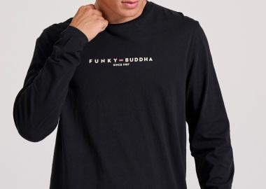 Μακρυμάνικη μπλούζα με τύπωμα στο στήθος - FUNKY BUDDHA - 