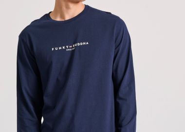 Μακρυμάνικη μπλούζα με τύπωμα στο στήθος - FUNKY BUDDHA - 