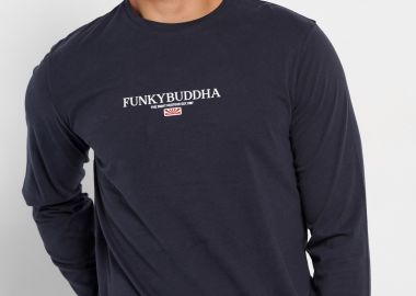 Μακρυμάνικη μπλούζα με τύπωμα στο στήθος - FUNKY BUDDHA - 
