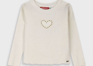 Μακρυμάνικη ριπ μπλούζα - Εκρού 15-125328-5 - energiers - 