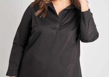 Μακρυμάνικο πουκάμισο ποπλίνα με V και γιακά -  - 