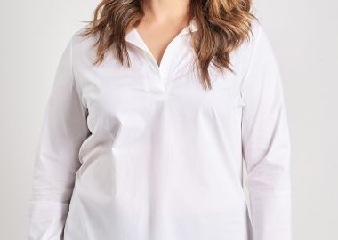 Μακρυμάνικο πουκάμισο ποπλίνα με V και γιακά -  - 