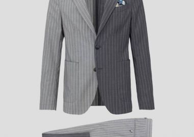 MANUEL RITZ Ανδρικό Γκρι Patchwork Pinstripe Suit - MANUEL RITZ - 
