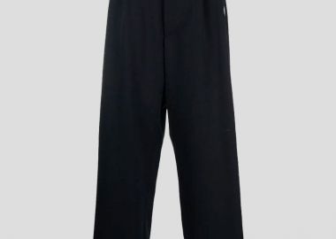 MARCELO BURLON Ανδρικό Μαύρο Feather Print Wide-Leg Tailored Trousers - MARCELO BURLON - 