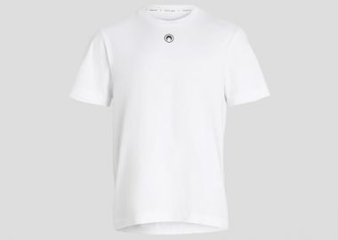 MARINE SERRE Ανδρικό Λευκό Organic Cotton Plain T-shirt - MARINE SERRE - 