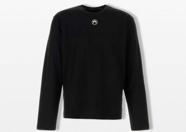 MARINE SERRE Ανδρικό Μαύρο Moon Logo LS T-Shirt - MARINE SERRE - 