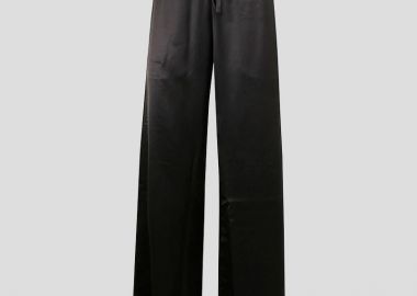 MARINE SERRE Ανδρικό Μαύρο Wide Leg Satin Drawstring Trousers - MARINE SERRE - 