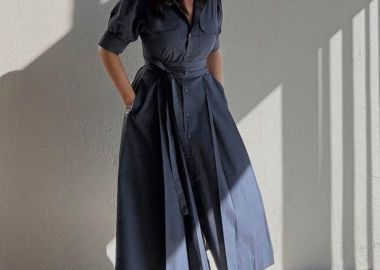 MASSIMO γυναικείο μιντι φόρεμα με ζώνη σκουρο μπλε - SOU - 