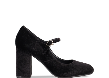 Μαύρη γόβα με μπαρέτα βελούδινη - MIGATO - 