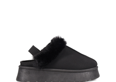 Μαύρη παντόφλα με γούνα - MIGATO - 