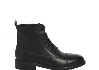 Μαύρο ανδρικό δερμάτινο μποτάκι - JACK & JONES - 