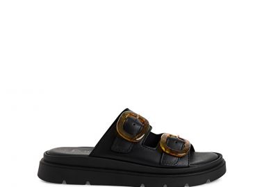 Μαύρο δερμάτινο footbed σανδάλι - MARCO TOZZI - 