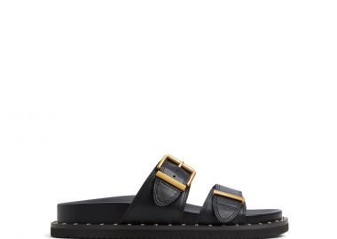 Μαύρο δερμάτινο footbed σανδάλι ELYNA - ALDO - 