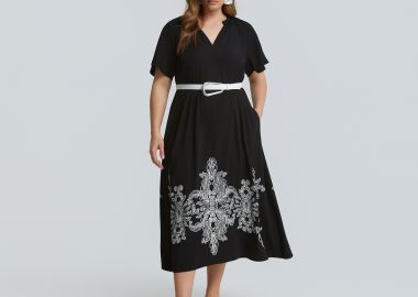 Μαύρο φόρεμα βισκόζη με τύπωμα - MAT FASHION - 