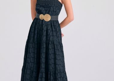 Μάξι embroidery φόρεμα με βολάν - FUNKY BUDDHA - 