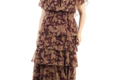 Maxi εμπριμέ φόρεμα με βολάν σε γκρενά χρώμα -  - 