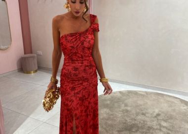 ΜΑΞΙ ΦΛΟΡΑΛ ΚΟΚΚΙΝΟ ΦΟΡΕΜΑ - ALVA - fashionroom - 