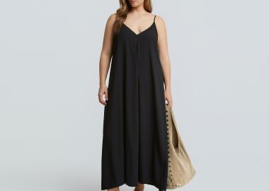 Maxi φόρεμα βισκόζη με v λαιμόκοψη και τιράντες - MAT FASHION - 