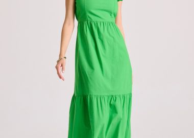 Μάξι φόρεμα με βολάν και φιόγκο στην πλάτη - FUNKY BUDDHA - 