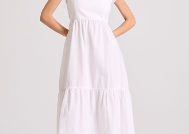 Μάξι φόρεμα με βολάν και φιόγκο στην πλάτη - FUNKY BUDDHA - 