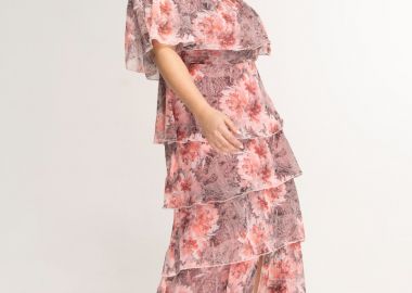 Maxi φόρεμα με βολάν σε εμπριμέ σομόν χρώμα plus size -  - 