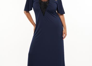 Maxi φόρεμα με χάντρες στο μπούστο σε μπλε σκούρο χρώμα -  - 