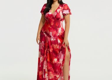 Maxi φόρεμα με φλοράλ σχέδιο και βολάν μανίκια - MAT FASHION - 