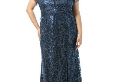 Maxi φόρεμα με κρόσια στα μανίκια σε μπλε σκούρο χρώμα -  - 