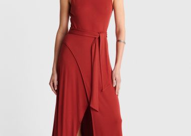 Μάξι φόρεμα με ζώνη και άνοιγμα - 5206179083201 -  - 