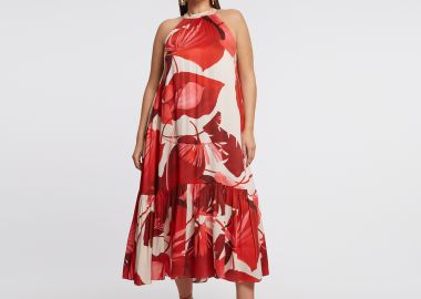 Maxi halter φόρεμα με φλόραλ μοτίβο - MAT FASHION - 