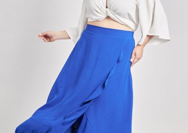 Μάξι κρουαζέ φούστα με βολάν washed ανάγλυφο -  - 