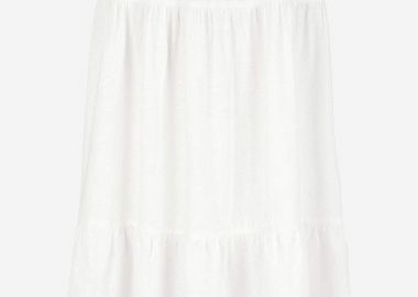 Maxi λινή φούστα με βολάν σε λευκό χρώμα -  - 