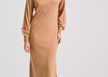 Maxi πλεκτό φόρεμα από μαλλί και κασμίρ - FUNKY BUDDHA - 