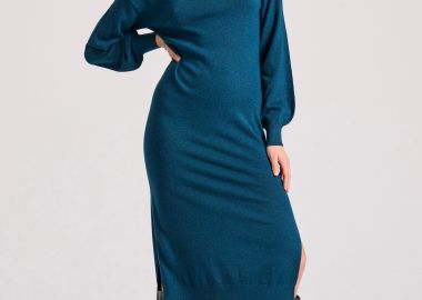 Maxi πλεκτό φόρεμα από μαλλί και κασμίρ - FUNKY BUDDHA - 