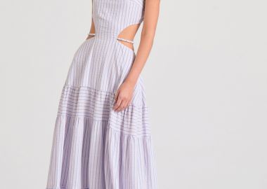 Μάξι ριγέ φόρεμα με cut out λεπτομέρειες - FUNKY BUDDHA - 