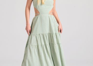 Μάξι ριγέ φόρεμα με cut out λεπτομέρειες - FUNKY BUDDHA - 