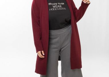 Maxi ριμπ πλεκτή ζακέτα σε μπορντώ χρώμα -  - 