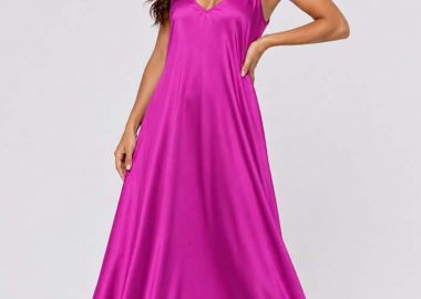 maxi σατέν φόρεμα Gaia φούξια - PerfectDress.gr - 
