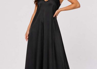 maxi σατέν φόρεμα Gaia μαύρο - PerfectDress.gr - 