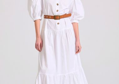 Μάξι σεμιζιέ φόρεμα με βολάν - FUNKY BUDDHA - 