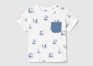 Mayoral βρεφικό T-shirt με all-over print και τσέπη στο στήθος - 1058-S25 Μπλε Ανοιχτό - MAYORAL - 