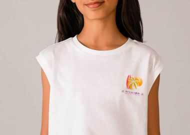 Mayoral παιδική cropped αμάνικη μπλούζα με print - 6014-S26 Λευκό - MAYORAL - 