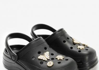 ΜΑΥΡΑ CLOGS ΜΕ ΔΙΑΚΟΣΜΗΤΙΚΑ - BUTTERFLY - sense-shop - 