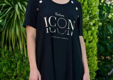 ΜΑΥΡΗ ΚΟΝΤΟΜΑΝΙΚΗ ΜΠΛΟΥΖΑ ΜΕ ΤΥΠΩΜΑ ΚΑΙ ΚΟΥΜΠΙΑ - Anna Raxevsky - 