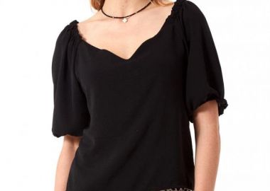 ΜΑΥΡΗ ΜΠΛΟΥΖΑ ΜΕ BALLOON ΜΑΝΙΚΙ - Anna Raxevsky - 