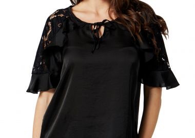 ΜΑΥΡΗ ΜΠΛΟΥΖΑ ΜΕ ΔΑΝΤΕΛΑ ΚΑΙ ΒΟΛΑΝ - Anna Raxevsky - 