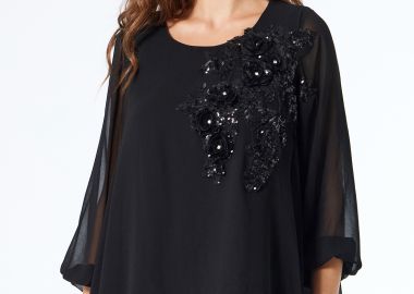 ΜΑΥΡΗ ΜΠΛΟΥΖΑ ΜΟΥΣΕΛΙΝΑ ΜΕ ΜΟΤΙΦ - Anna Raxevsky - 