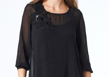 ΜΑΥΡΗ ΜΠΛΟΥΖΑ ΜΟΥΣΕΛΙΝΑ ΜΕ ΜΟΤΙΦ - Anna Raxevsky - 