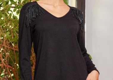 ΜΑΥΡΗ ΠΛΕΚΤΗ ΜΠΛΟΥΖΑ ΜΕ ΚΡΟΣΙΑ ΣΤΟΥΣ ΩΜΟΥΣ - Anna Raxevsky - 